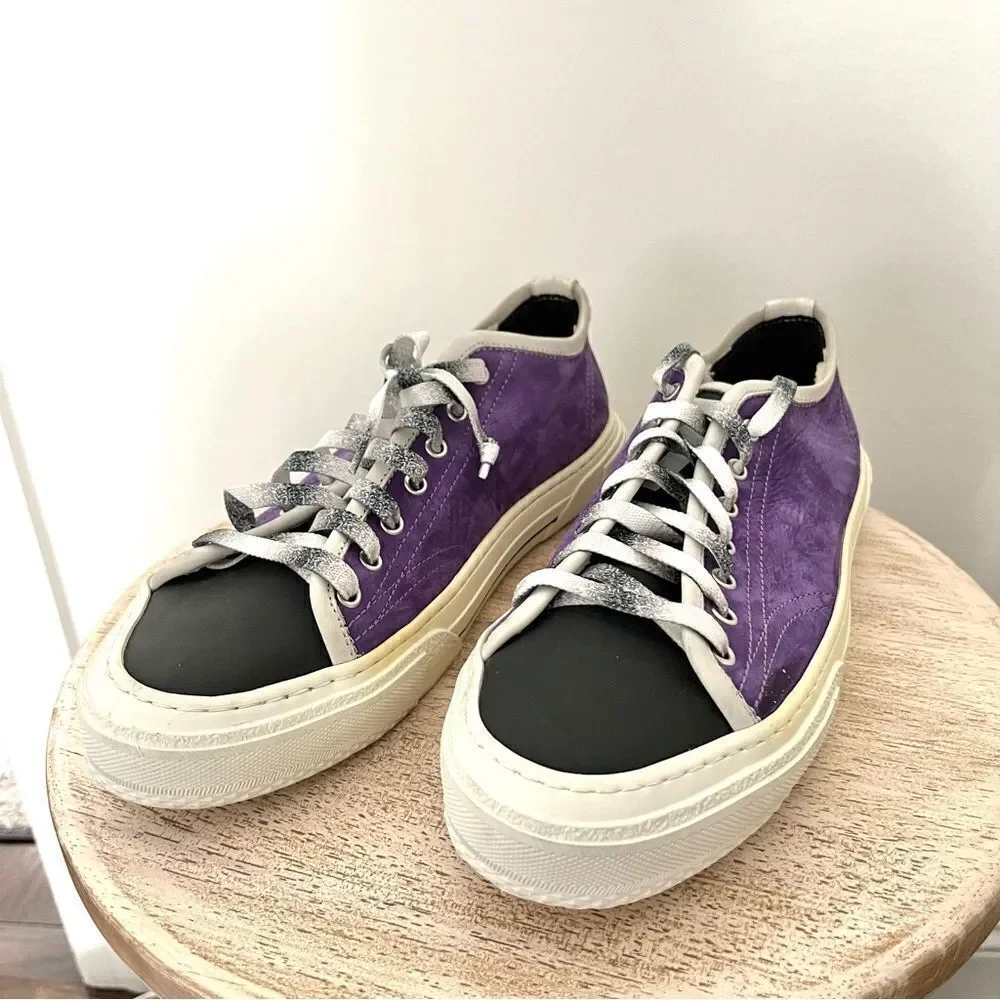 P448 Purple Suede Low Top Lace Up Sneakers size 42 (11.5-12) NWOB - Picture 2 of 9